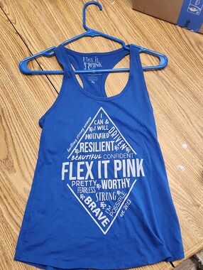 PINK Victoria's Secret Blue Racerback Tank with White Graphic